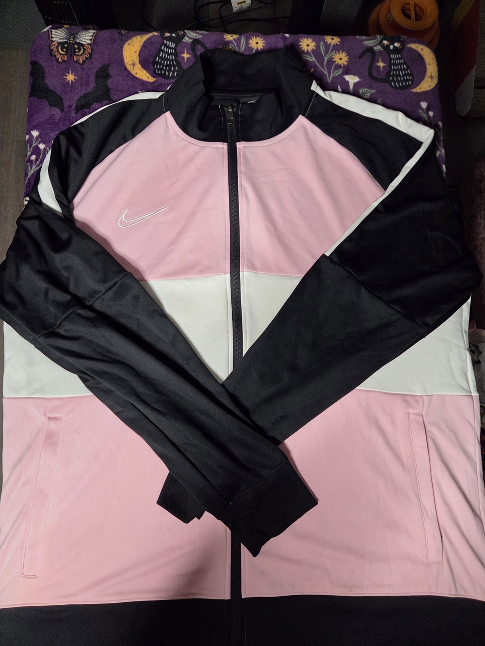 Nike Pink, Black & White Colorblock Zip-Up Track Jacket
